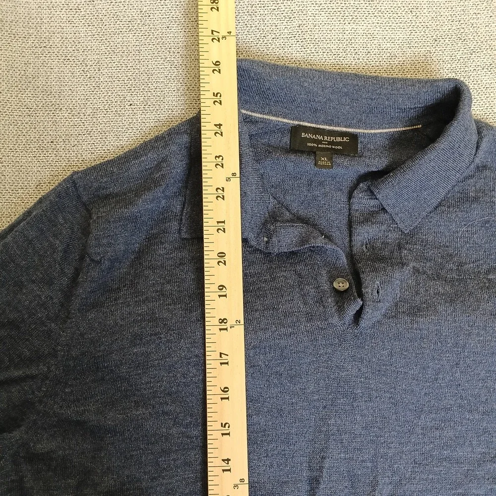 Banana Republic Polo Sweater Mens XL Blue Excellent 100% Merino Wool Long Sleeve